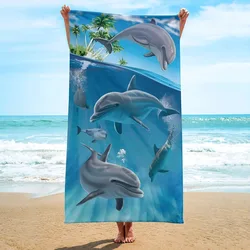 Dolphin Print Microfiber Beach Towel, Soft Absorbent Pool Towel, Sand-proof Swimming Towel, Beach Essentials, Travel Supplies