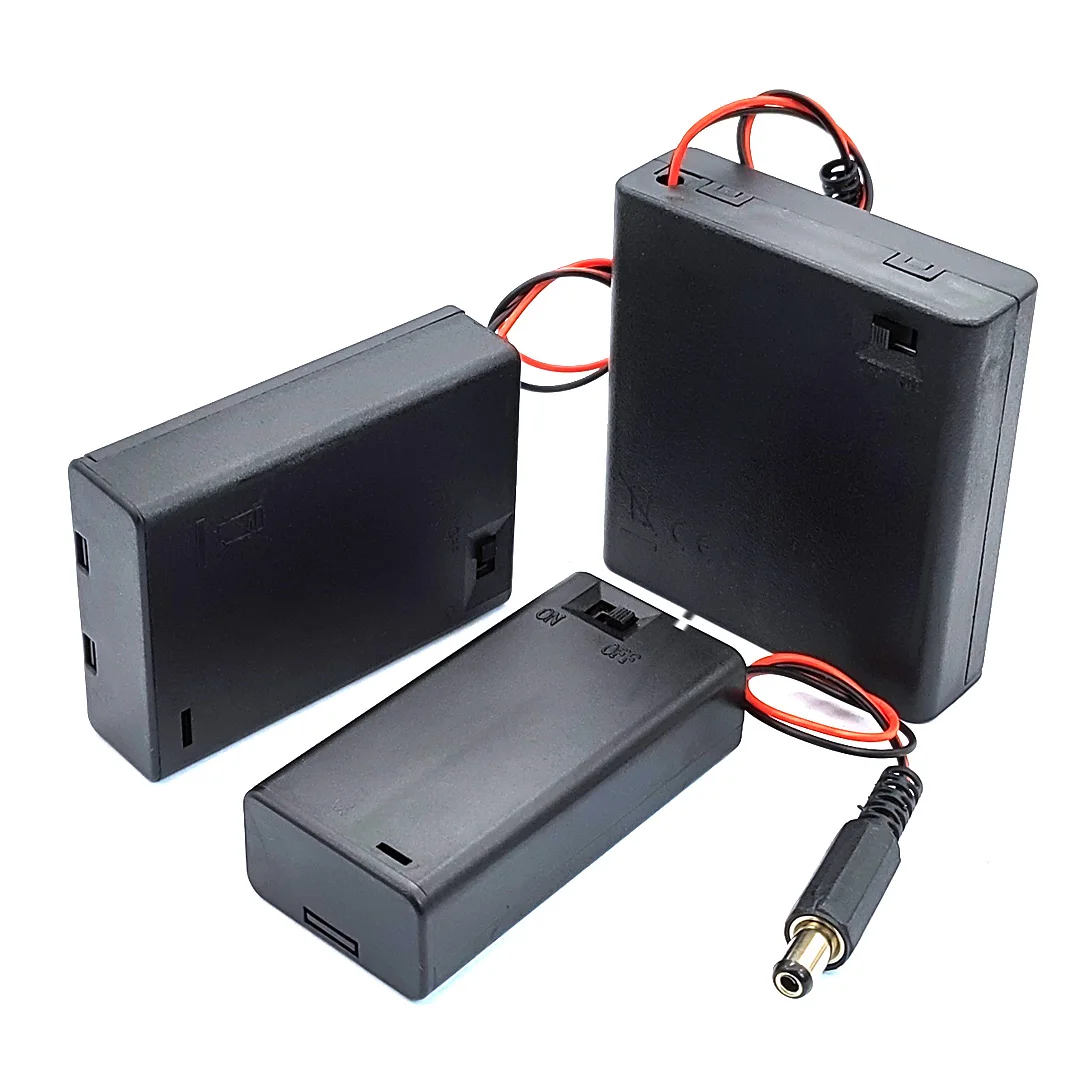 AA Battery Box With Cover And Switch DC 5.5 * 2.1mm Plug AA Battery Holder 2/3/4 Slots AA Battery Case Series Connection