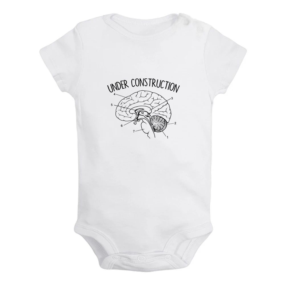 

The Brain Under Construction Fun Graphic Baby Bodysuit Cute Boys Girls Rompers Infant Short Sleeves Jumpsuit Newborn Soft Clothe