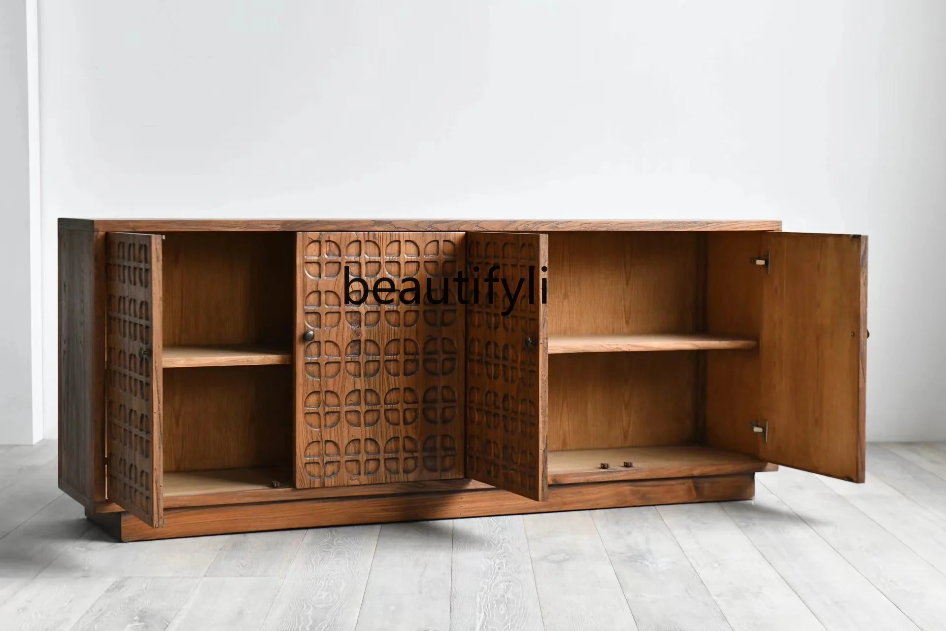 

4yj15Solid Wood American Dining Edge Entrance Cabinet Nordic Shoe Cabinet Silent Wind Cream Tea Cabinet