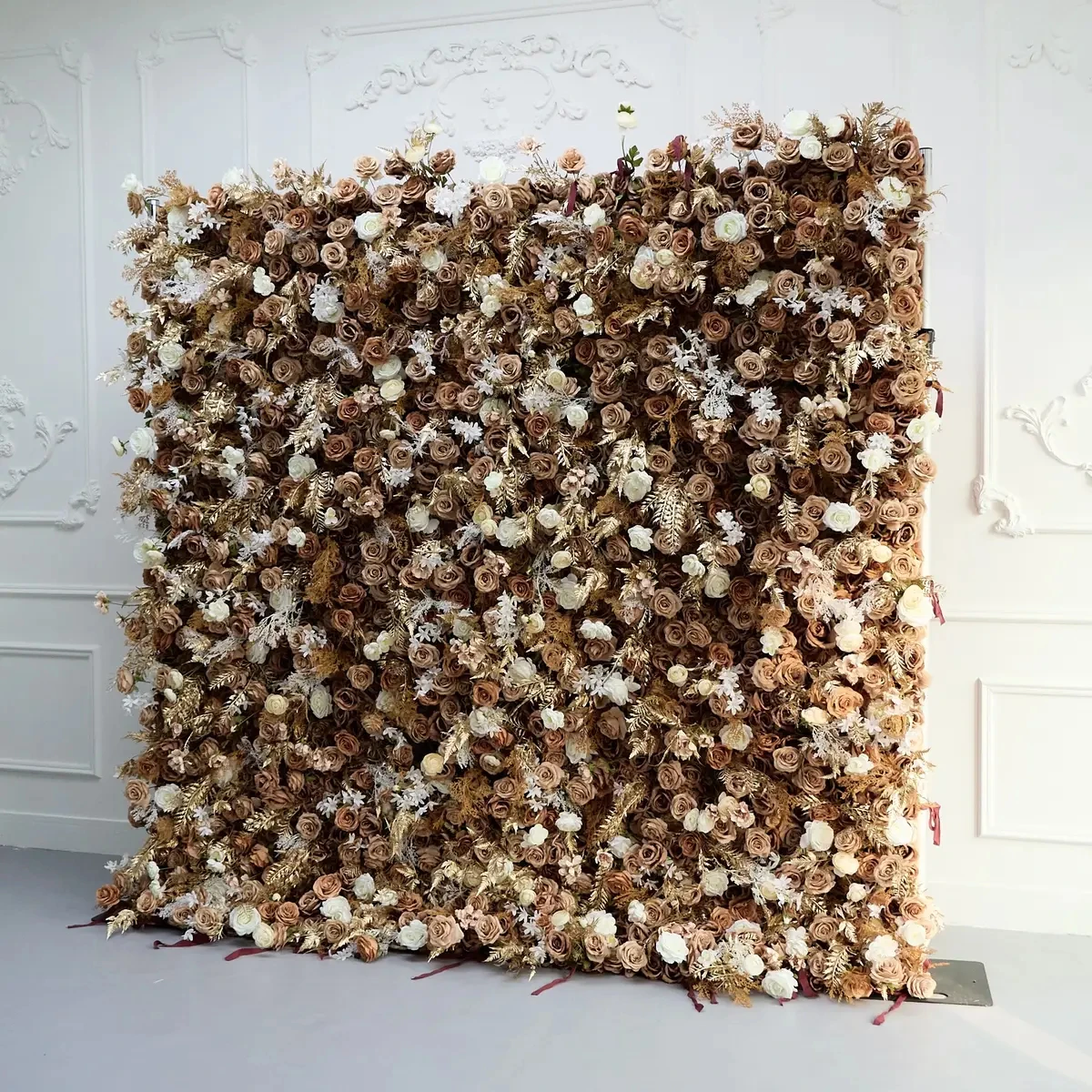 Uflower Brown فاخر 3D القماش زهرة جدار الزفاف خلفية روز الكوبية ترتيب الستار شنقا النسيج الأزهار ديكور