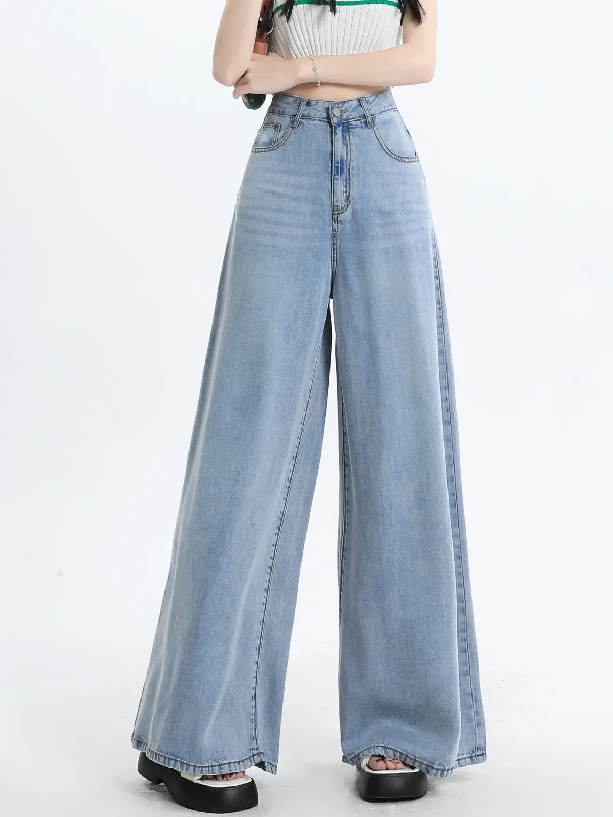 

ZHISILAO New Solid High Waist Wide Leg Jeans Women Vintage Loose Baggy Soft Full Length Denim Pants Streetwear Summer 2024