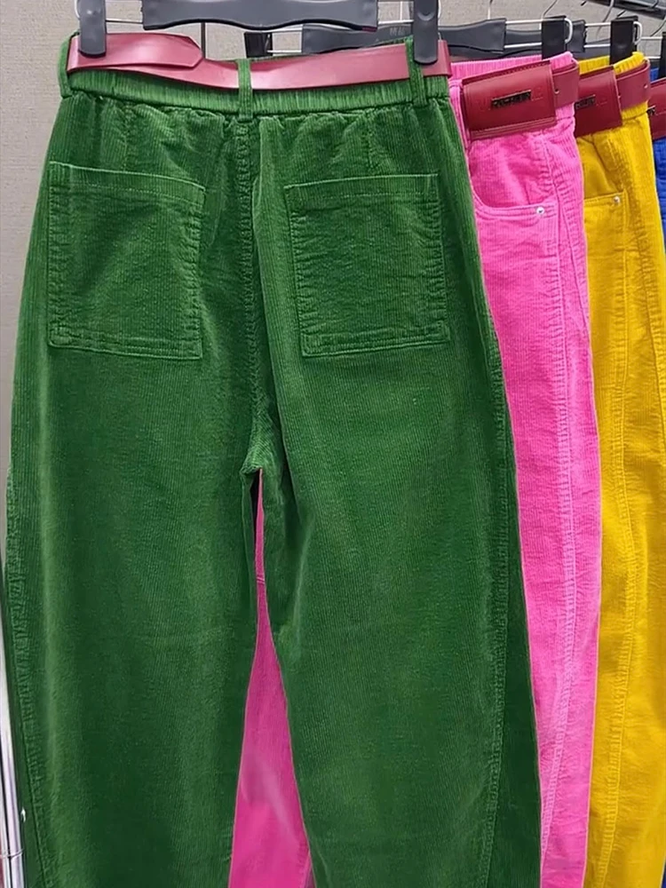 2023 Lente Nieuwe Fluwelen Werkkleding Gebogen Mes Damesbroek Casual Snoep Kleur Rechte Pijpen Broek Wijde Pijpen Moeder Broek