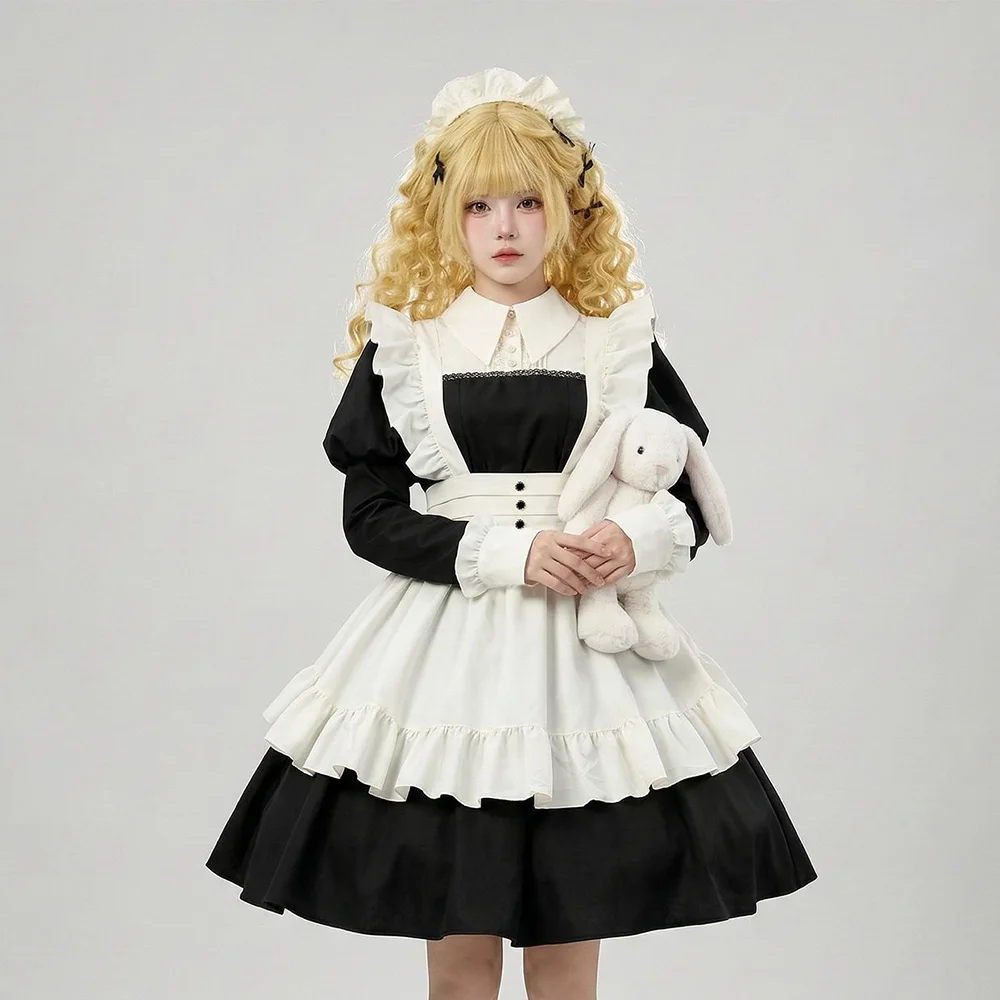 

Костюм горничной в готическом стиле «Старинный замок» больших размеров, черное платье с длинными рукавами-фонариками, наряд для официантки кафе, для вечеринок в стиле горничных