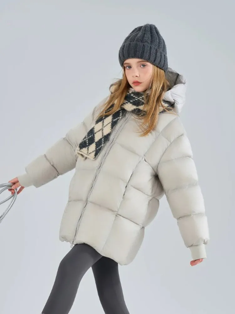Mädchen Winter Kapuzen-Pufferjacke, mittellange, dicke, warme Kinder-Daunenjacke mit Reißverschluss, Baumwolljacke, Freizeit-Oberbekleidung für Kinder A5116 – Detail 6