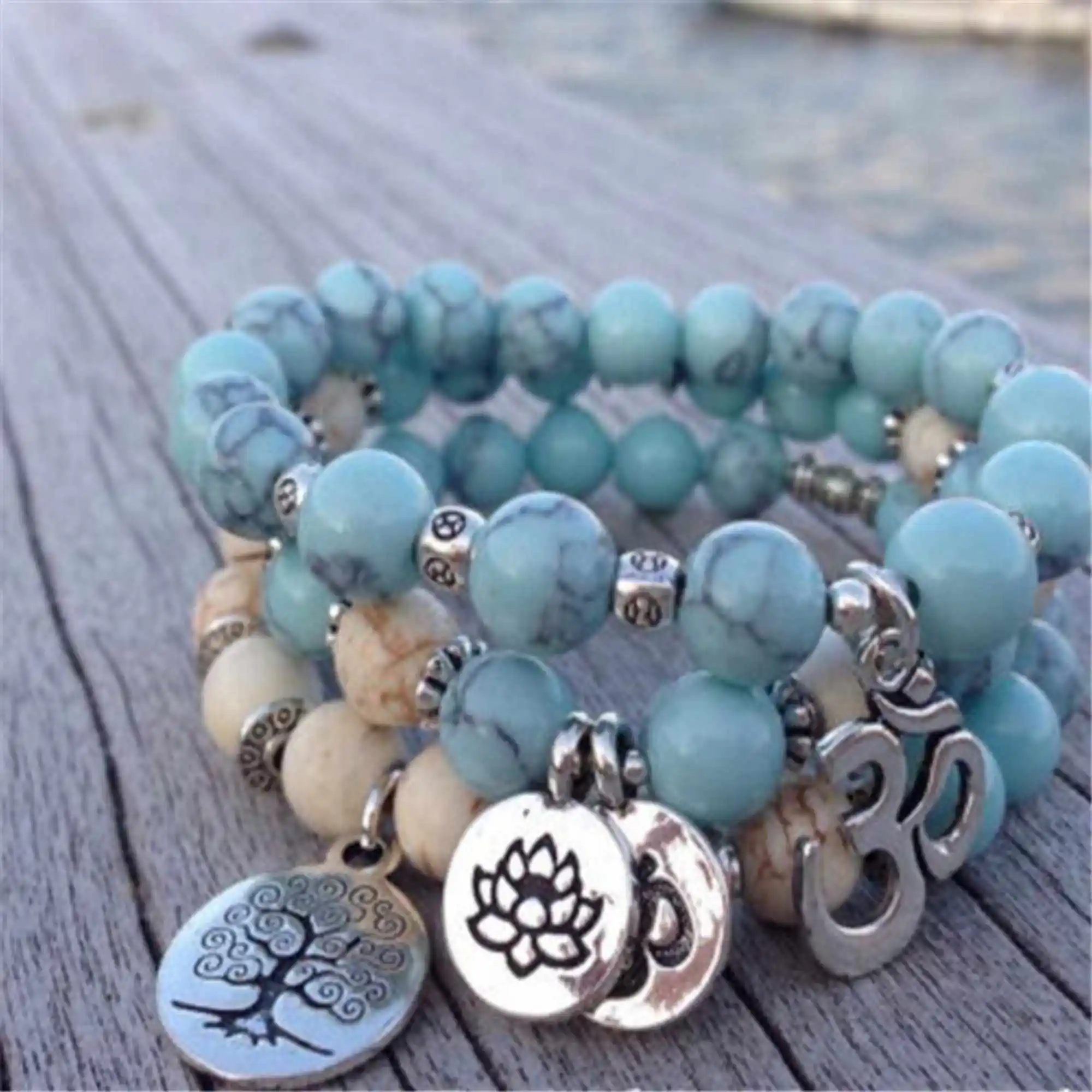 

8mm Turquoise Howlite Bracelet 108 Beads Buddhist Wrist chain Peace Gift Chain Stones Buddhist Jewelry Mala Yoga