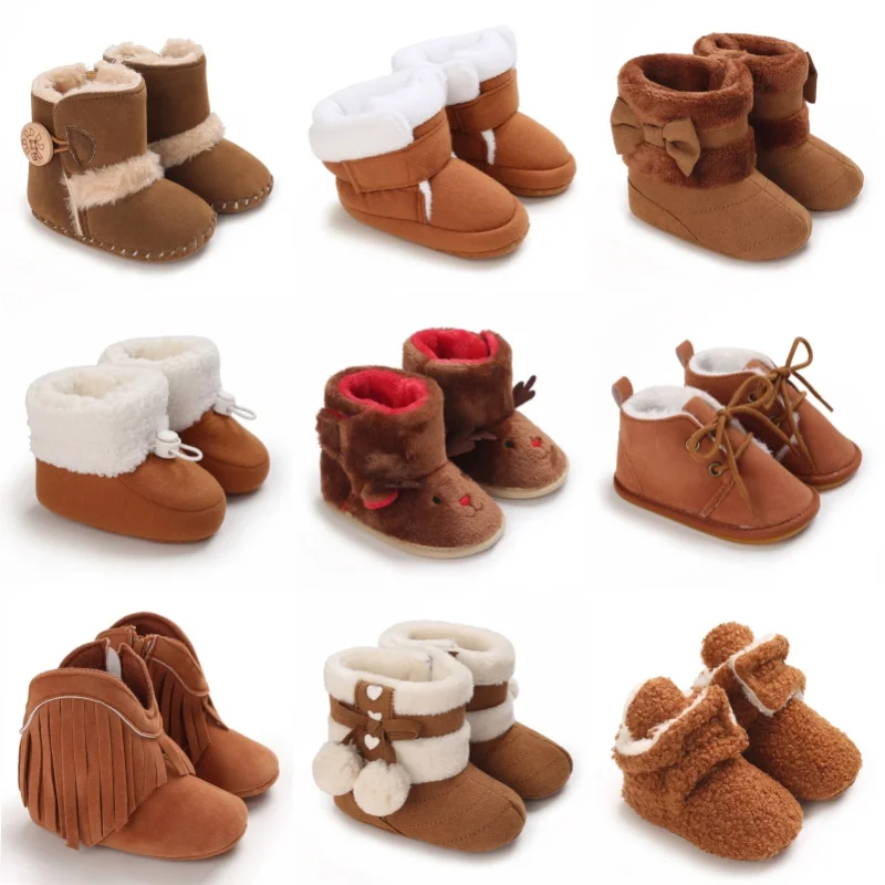 Winter Baby Cute Shoes Brown Boys and Girls Walking Shoes Pre school Comfortable Soft 0-18M Newborn Warm Knitted