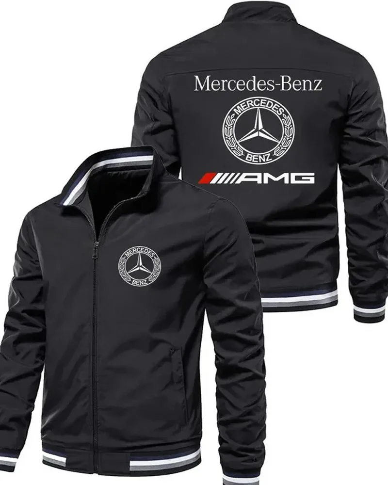 

Spring and Autumn Jacket Men's Stand up Collar Sports Jacket Pilot Print Mercedes Benz workwear Casual Jacket Zipper
