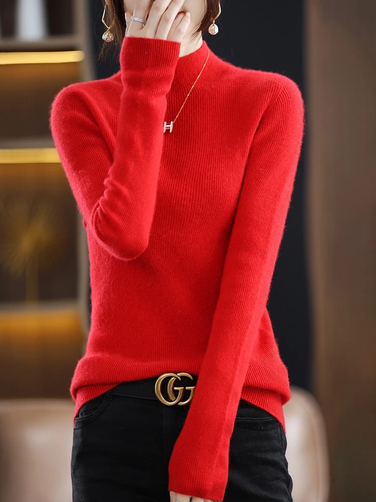 Half Turtleneck Sweater Women's New Autumn And Winter Knitwear Slimming Look Inside Long-Sleeved Top Fashion Base Shirt-ZD043