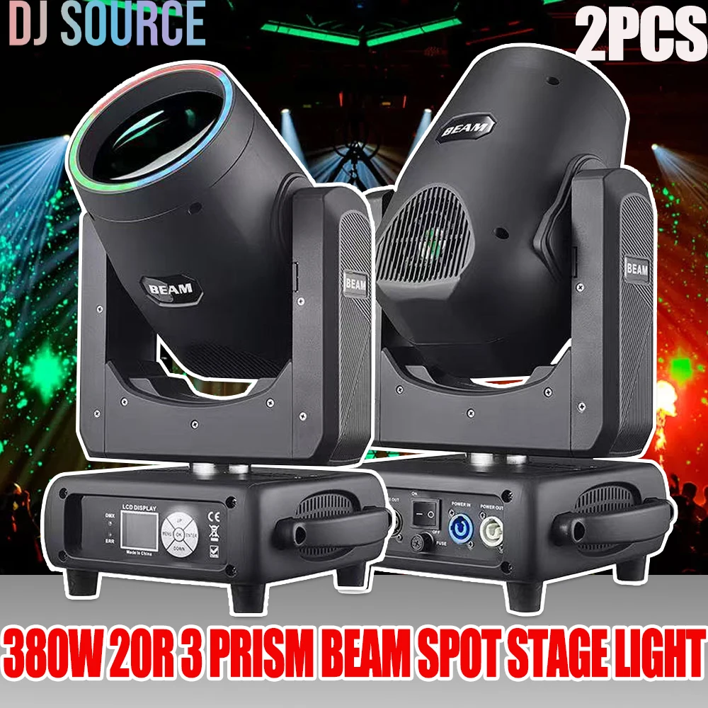 

2Pcs/Lot 20R 380W Beam Moving Head Stage Light With Ring Gopo 3 Prism Effect Focus Frost DMX512 Control DJ Disco Stage Effect