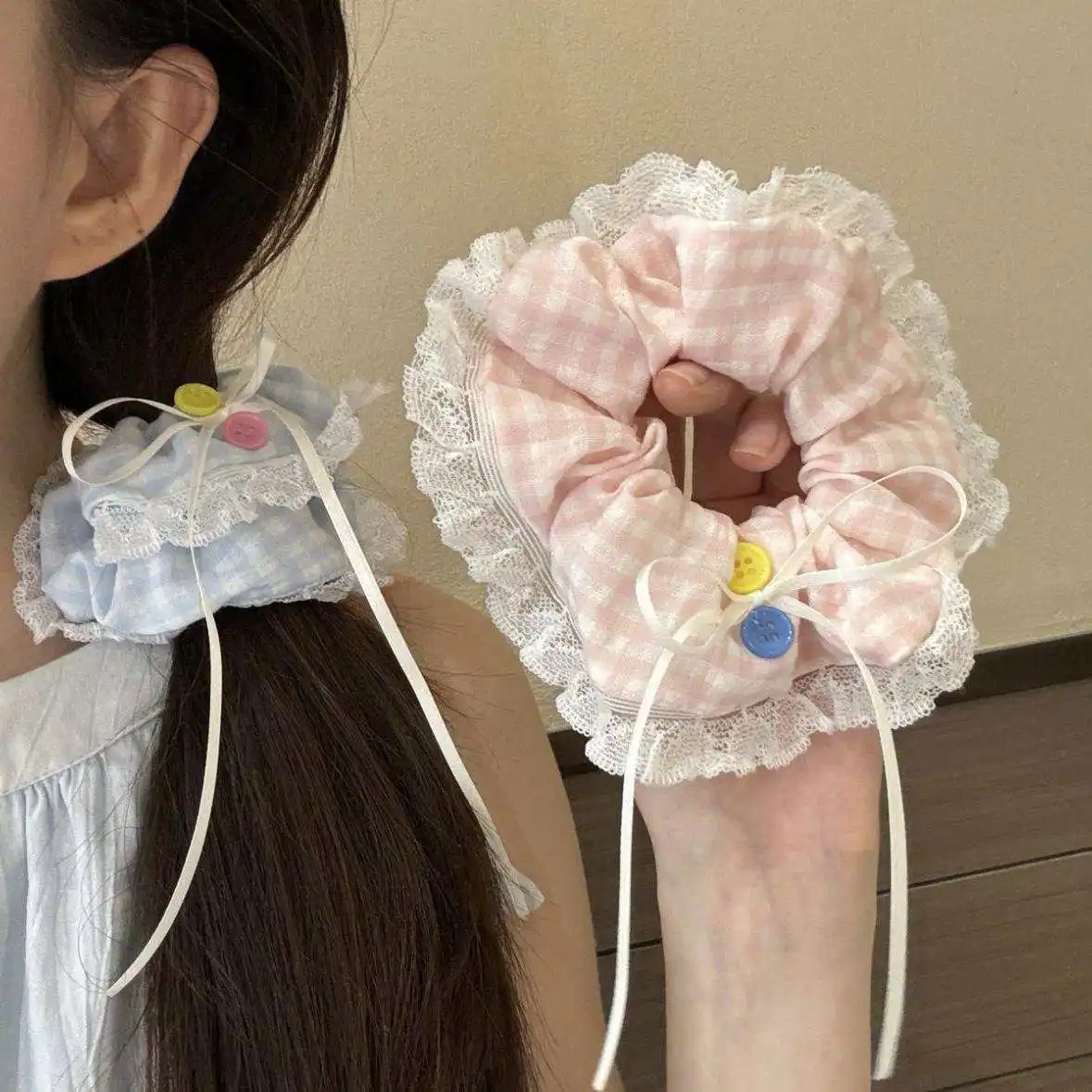 

Korean Ins Lace Edge Bow Sweet Lazy Scrunchy for Women Hair Flower Elastic Tie Decor Portable Charms