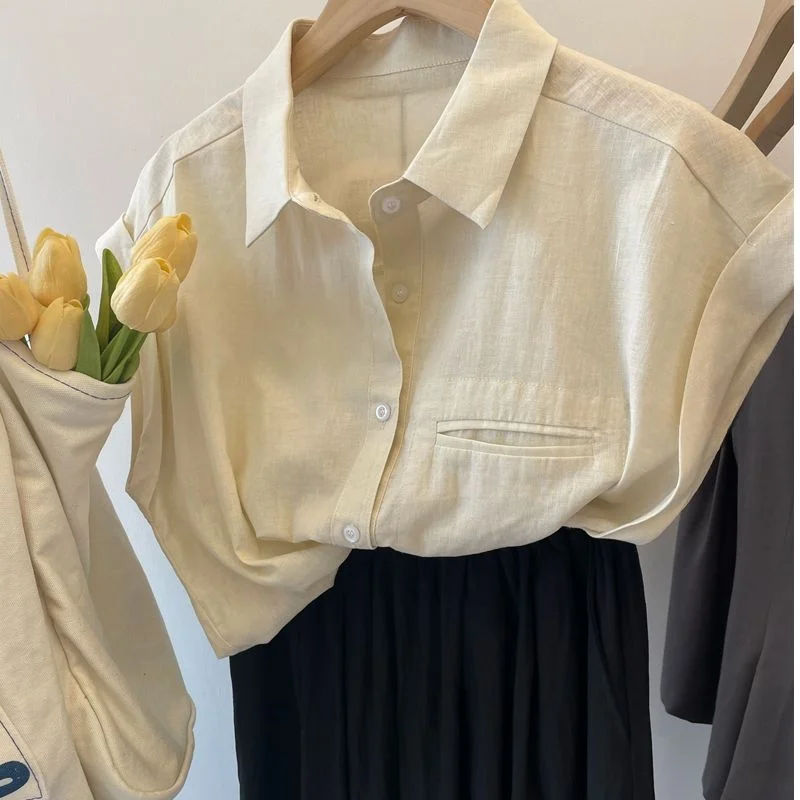 

Оранжевая полосатая рубашка без рукавов с воротником, женская, свободного кроя, летняя, новая, в корейском стиле, базовая, повседневная, прямая рубашка-труба