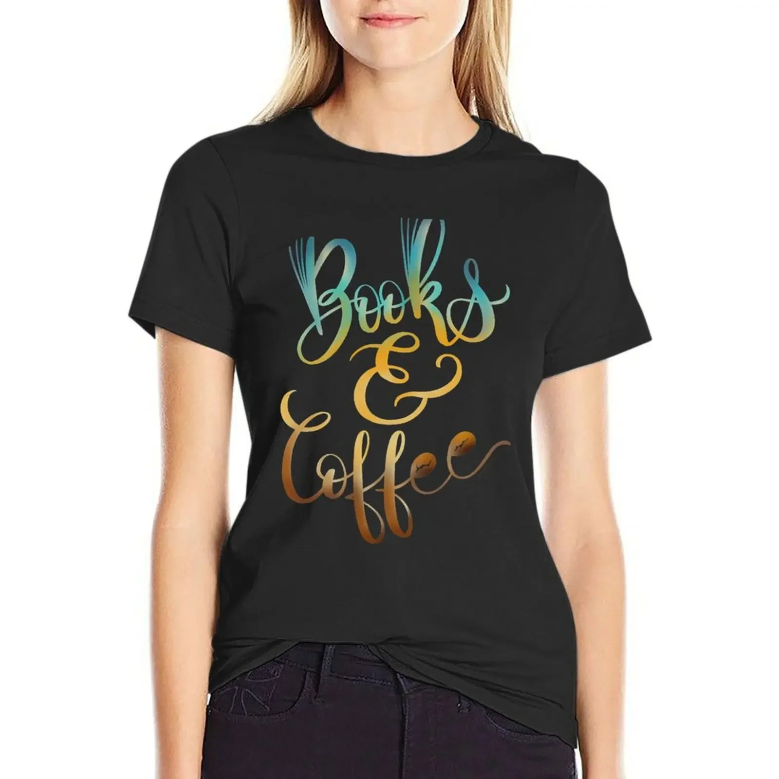

Books & Coffee Caffeine Drinking Reading Hipster T-Shirt Female clothing summer clothes summer tops Women's t-shirt
