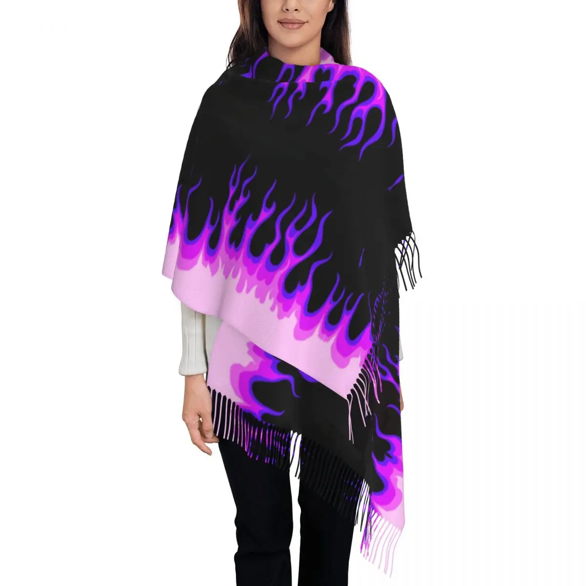 

Фиолетовый классический гоночный шарф с индивидуальным принтом и пламенем для мужчин и женщин, зимние теплые шарфы, пылающие огненные шали, накидки