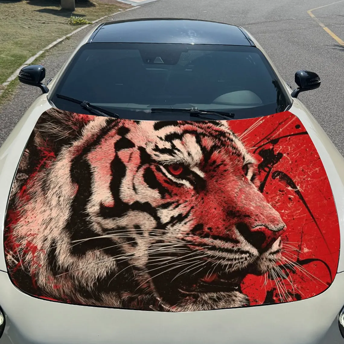 

Red Tiger Gaze Car Hood Sticker PVC Self Waterproof Stick, Striking Auto Exterior Accessories Decor Protect Gift for Car Lover
