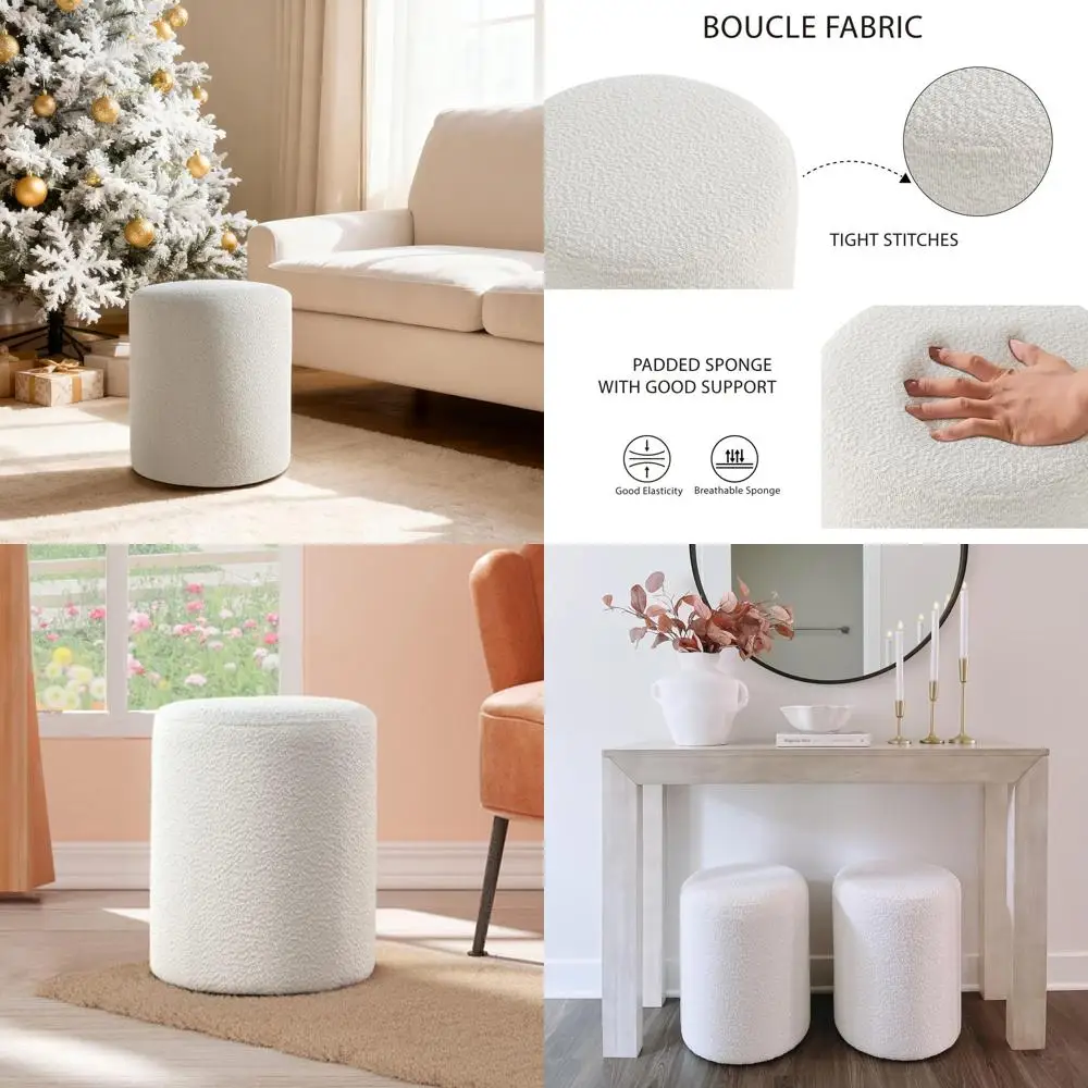 

Round Ottoman with Padded Seat, Multifunctional Vanity Stool for Makeup and Living Spaces
