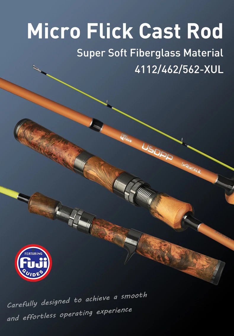 Leydun USOPP XUL Micro Flick Casting Rod Spinning Angelrute mit FUJI-Ringen aus Glasfaserstoff, Baitcasting Reise-Flussangelrute – Detail 1