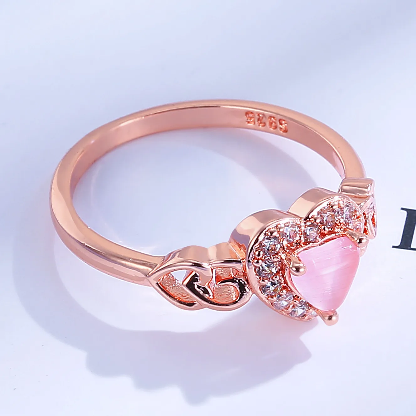 Popular Love Shaped Pink Crystal Ring Crafted From 925 Sterling Silver Rose Gold Plated Fine Jewelry For Daily Wear