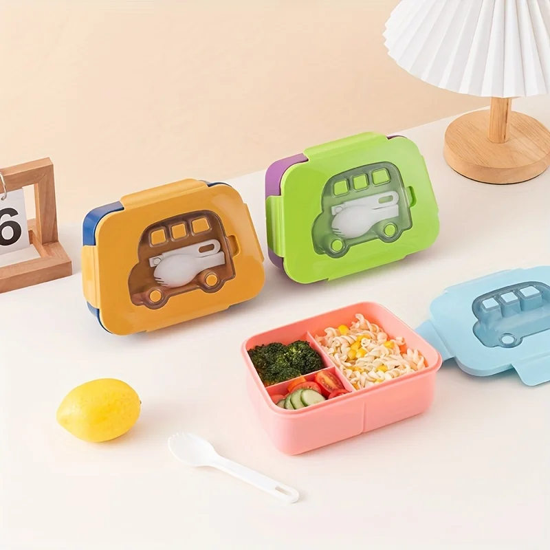 Bunte Lunchbox für Jugendliche mit Auto-Design – auslaufsicherer, langlebiger Kunststoff, mikrowellengeeignet, Aufbewahrungsbehälter für die Schule