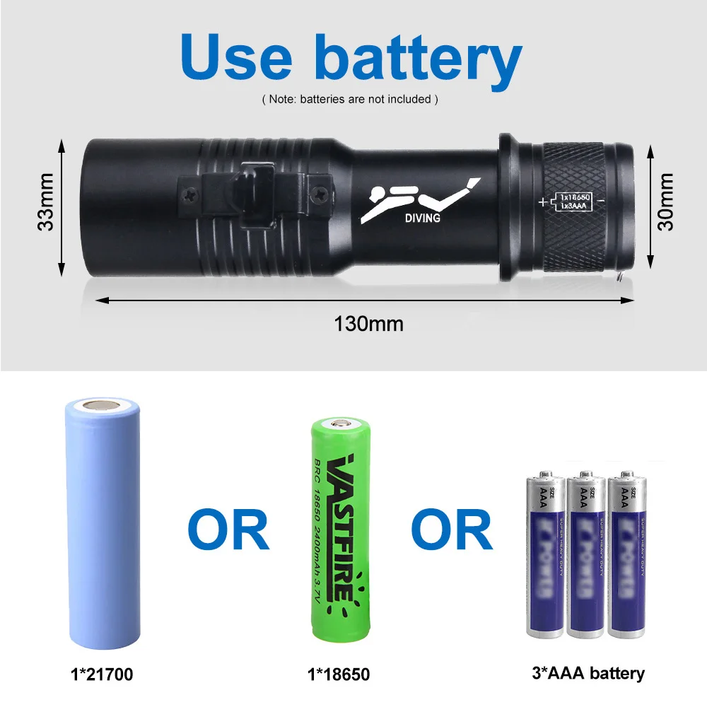 Фонарик для дайвинга профессиональный, магнитный переключатель, 18650AAA 26650