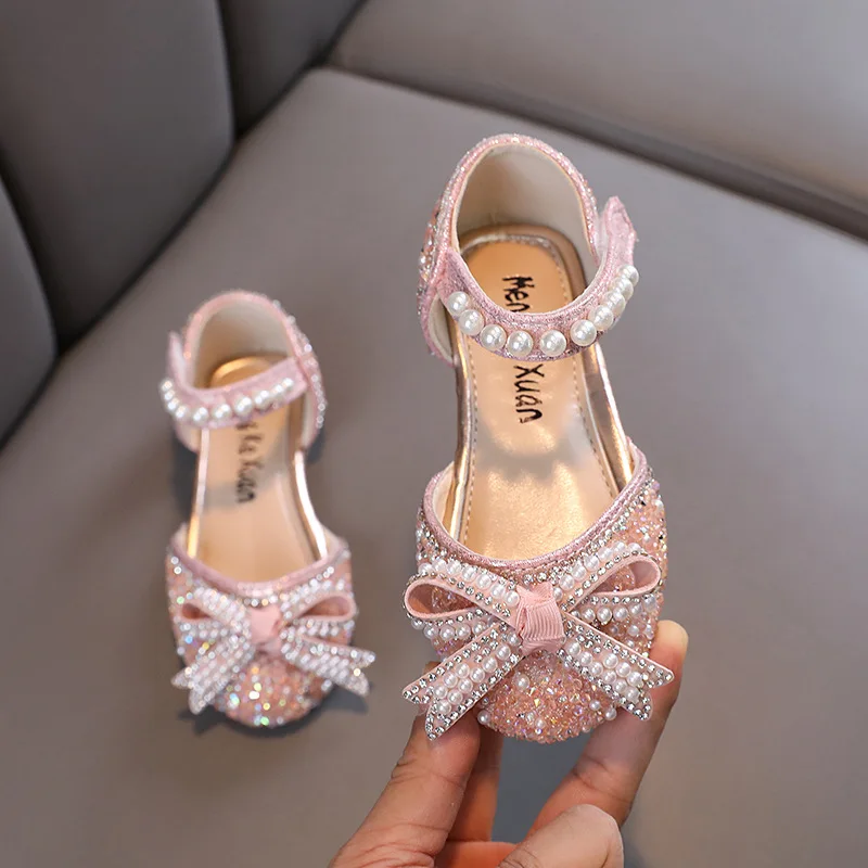 

AINYFU New Girls Sequins Party Sandals Summer Fashion Kids Rhinestone Bow Princess Sandals Children's Performance Shoes H950