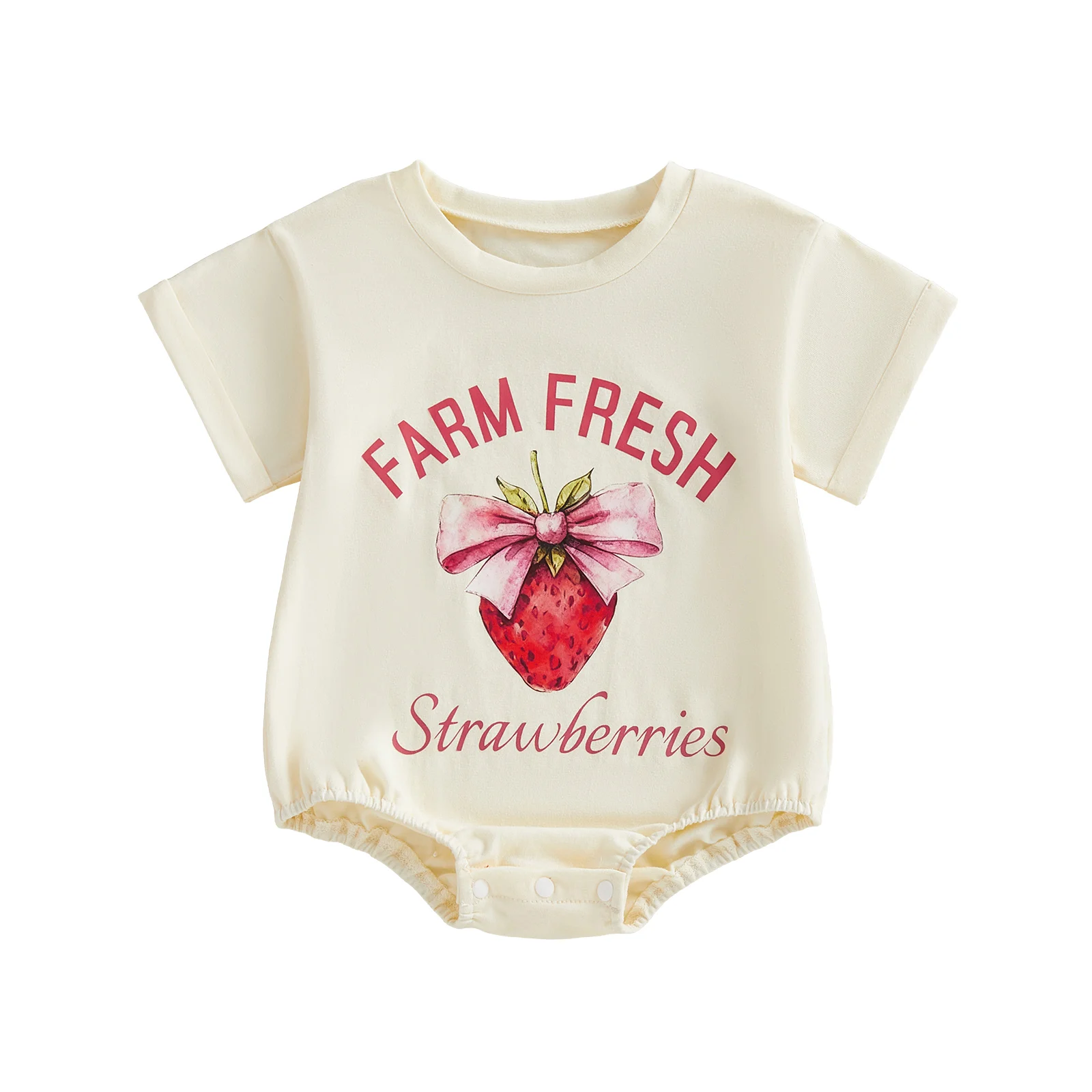 

Infant Baby Girls Summer Romper Fashionable Strawberry Letters Printed Short Sleeve Round Neck Jumpsuit