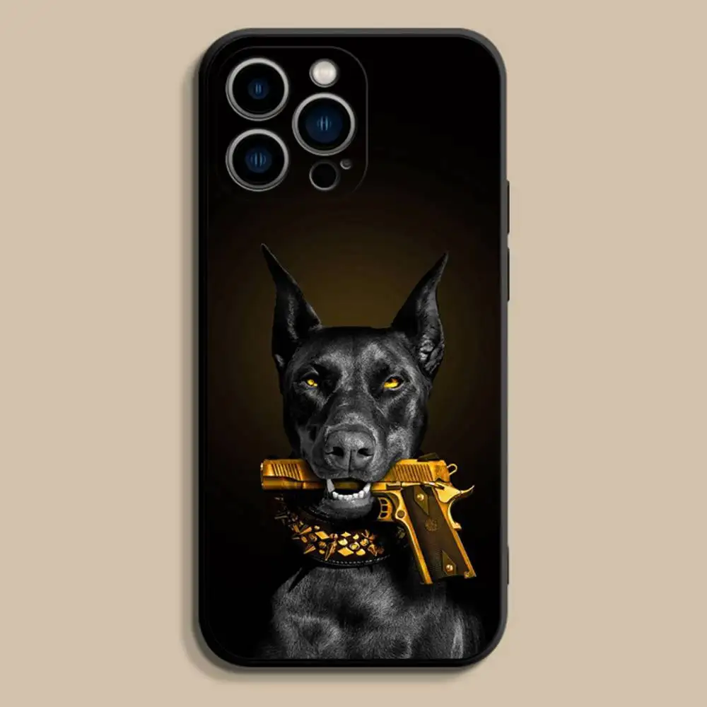 Чехол для телефона Cool D-Doberman D-Dog для iPhone 17,16,15,14,13,12,Pro,Max,Plus,E,SE4,Air,Mini,черный мягкий чехол