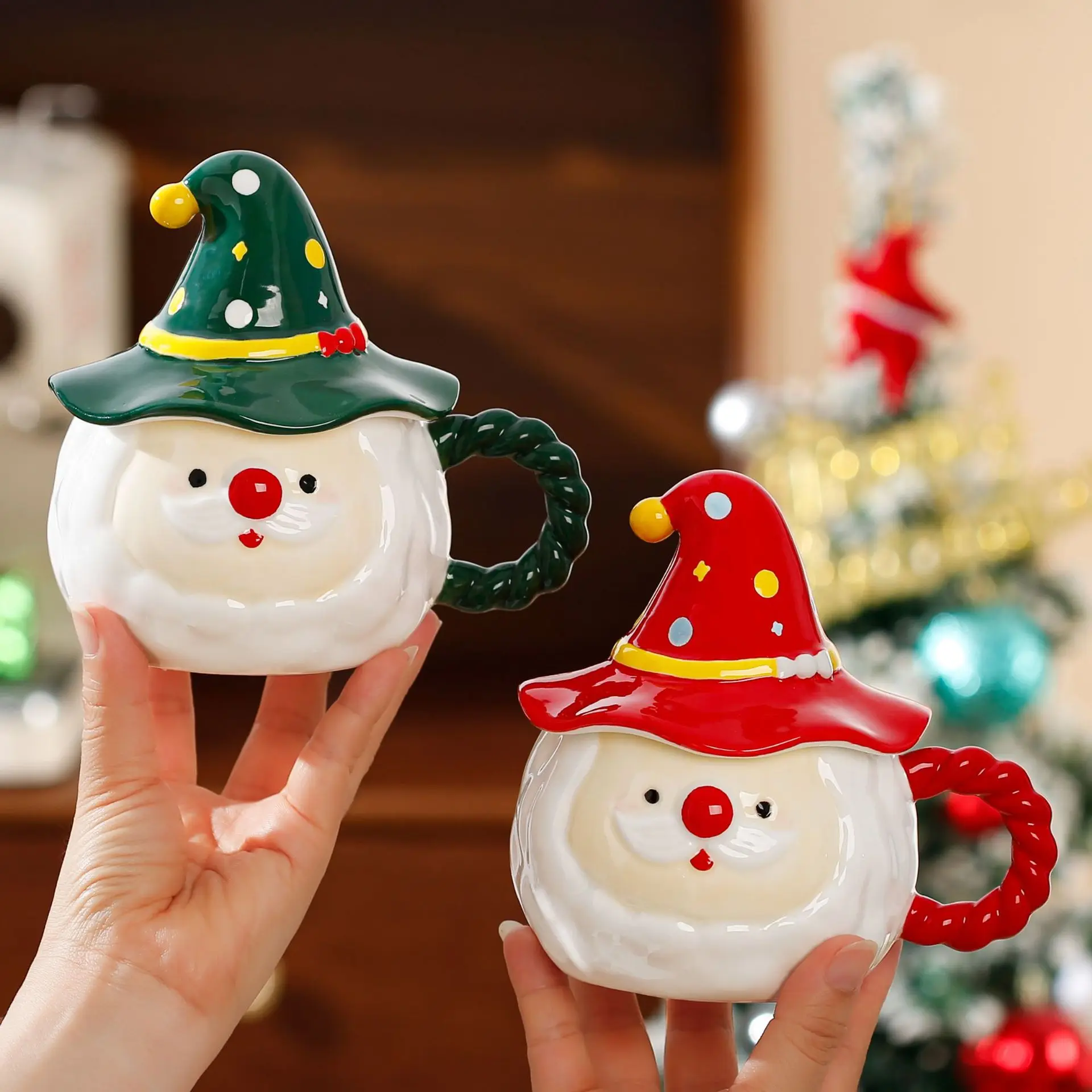 

Nordic Creative Santa Claus Coffee Cup Elf Cap Ceramic Mug with Witch's Hat Lid Afternoon Tea Mug Home Breakfast Milk Cup Gifts
