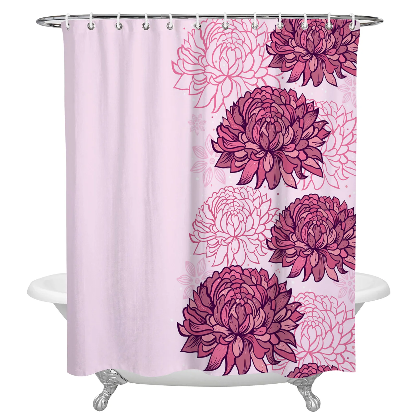 Pink Chrysanthemum Flower Texture Waterproof Bathroom Decoration Shower Curtain Printed Bathtub Curtains Bathroom Accessories