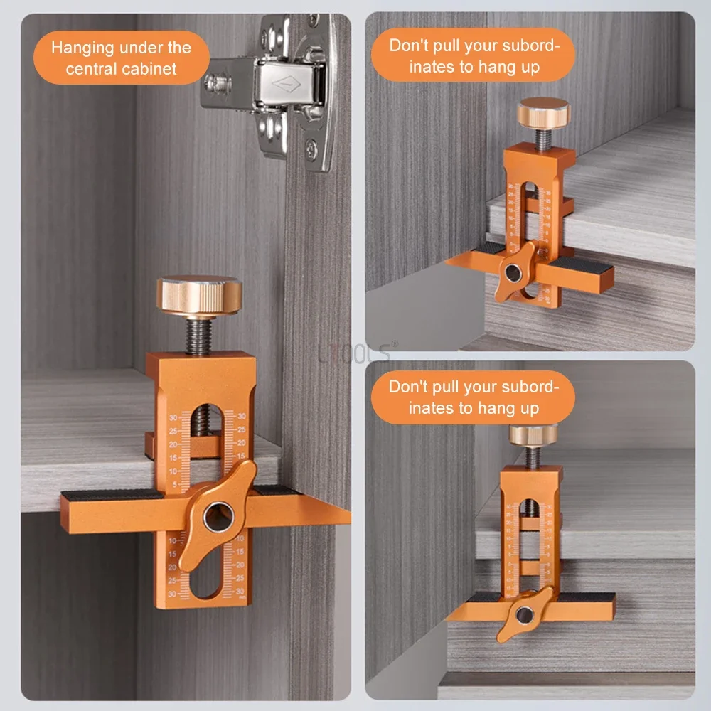 Cabinet Door Mounting Jig Quick Positioning Hole Opening Tool Adjustable Aluminum Alloy 2in1 Closet Door Mounting Template Tool