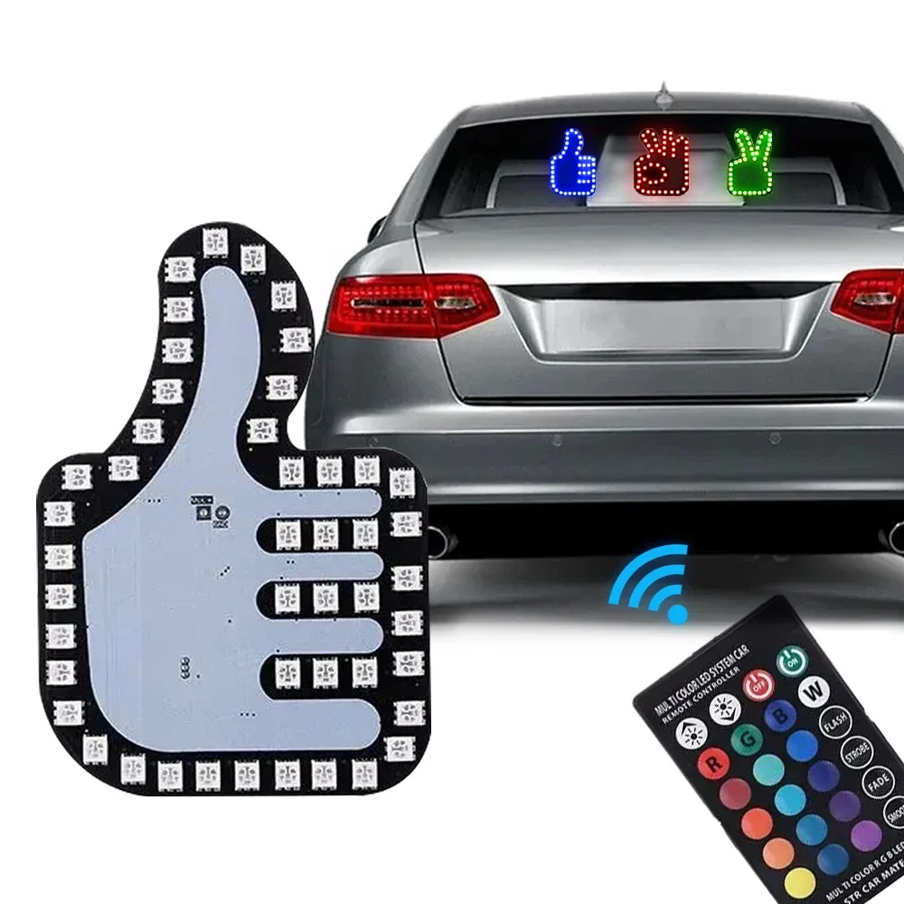 Creative Fun Gesture Light Car LED Finger Road Rage Signs With Remote Hand Display Lamp Decorative Rear Window Sticker Accessory