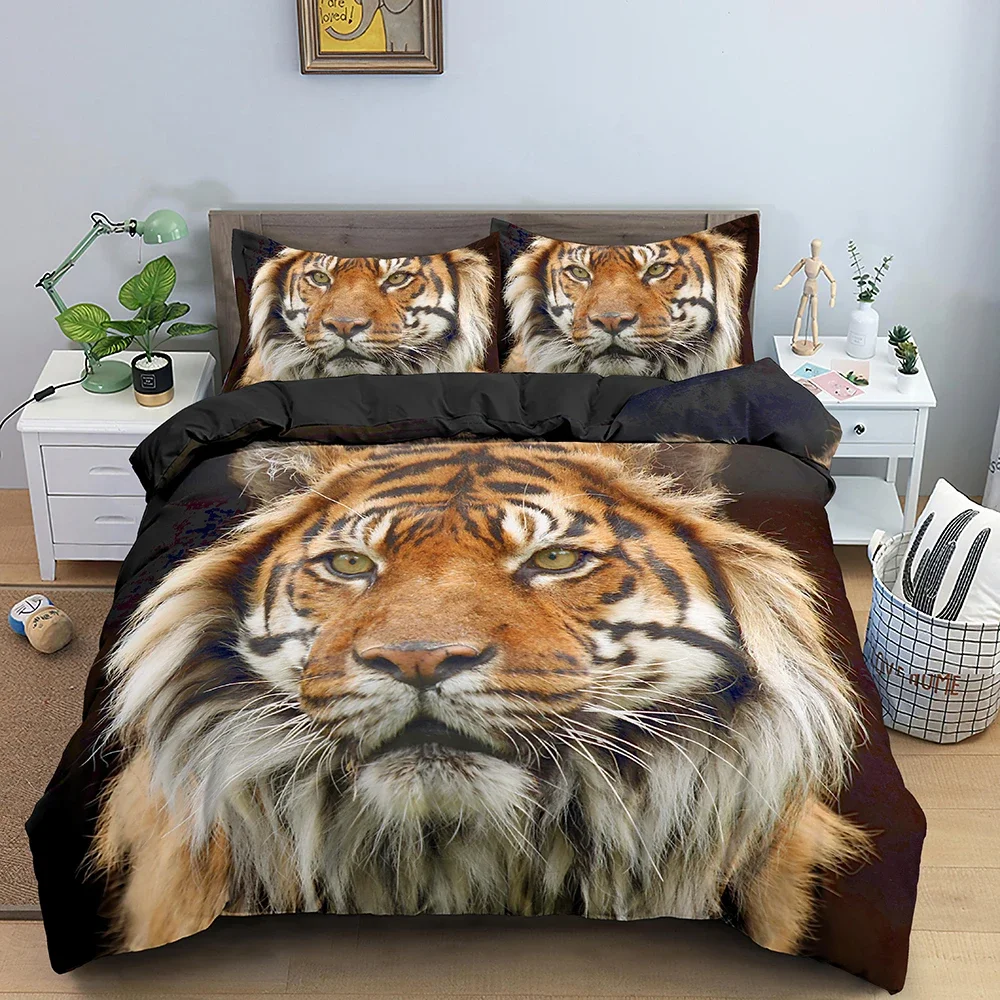 Tiger  Ferocious Animal Bedding Set Boys Girls Twin Queen Size Duvet Cover Pillowcase Bed Kids Adult Fashion Home Textileextile