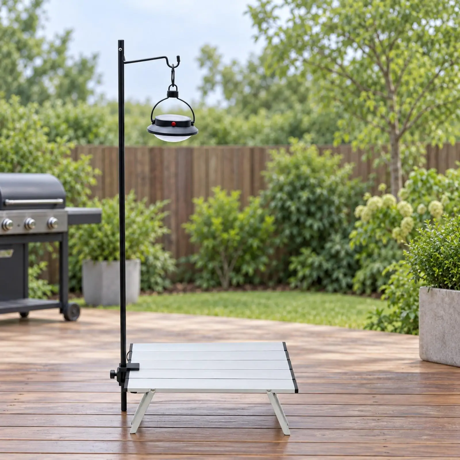 Aluminum Alloy Outdoor Light Stand Folding Tripod with Mounting Clamp and Hanging Hook for Portable Camping Lamp