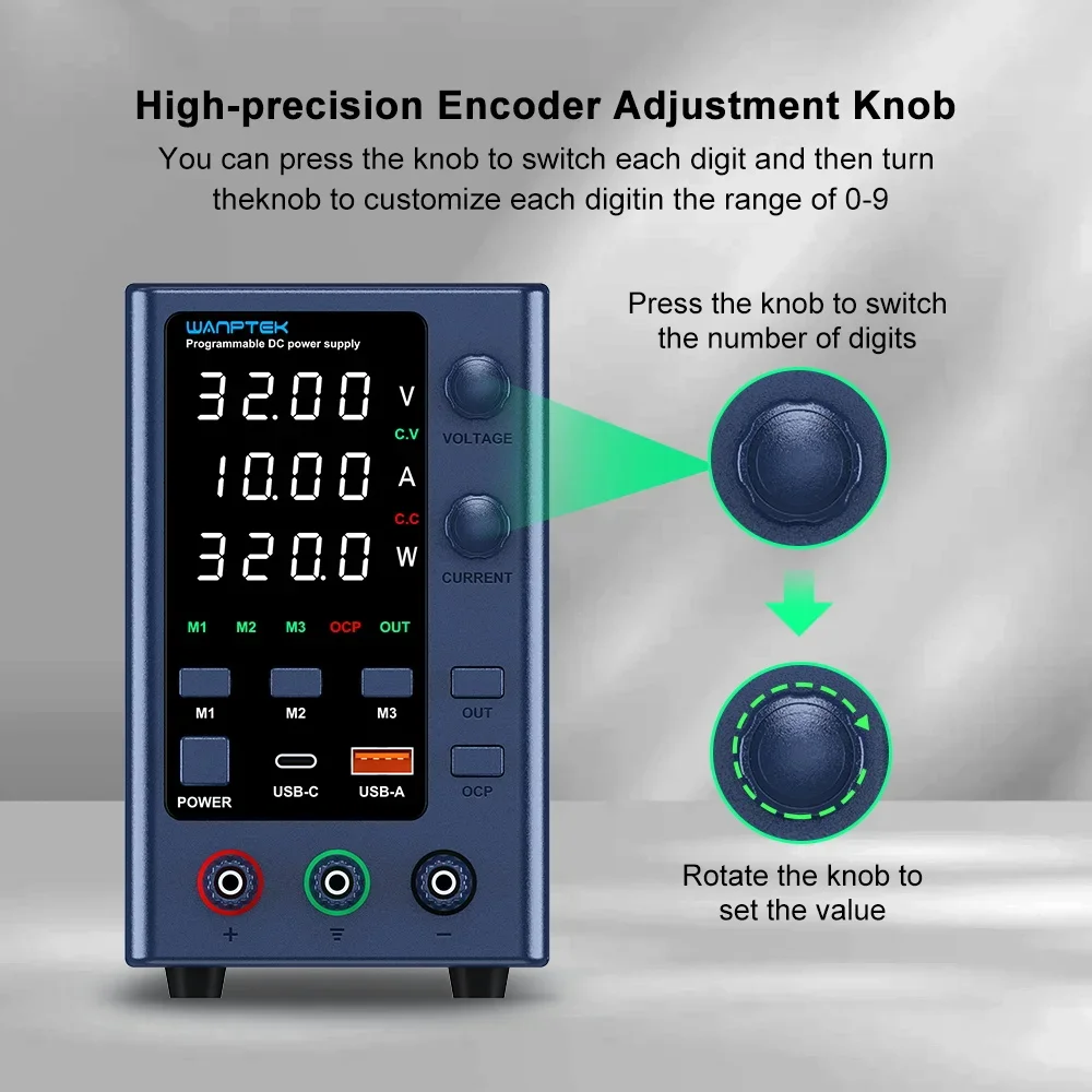 Wanptek Power Supply Lab Encoder adjustment Memory Adjustable DC Power Supply 30V 10A Bench Power Source 120V 60V 5A 3A charging