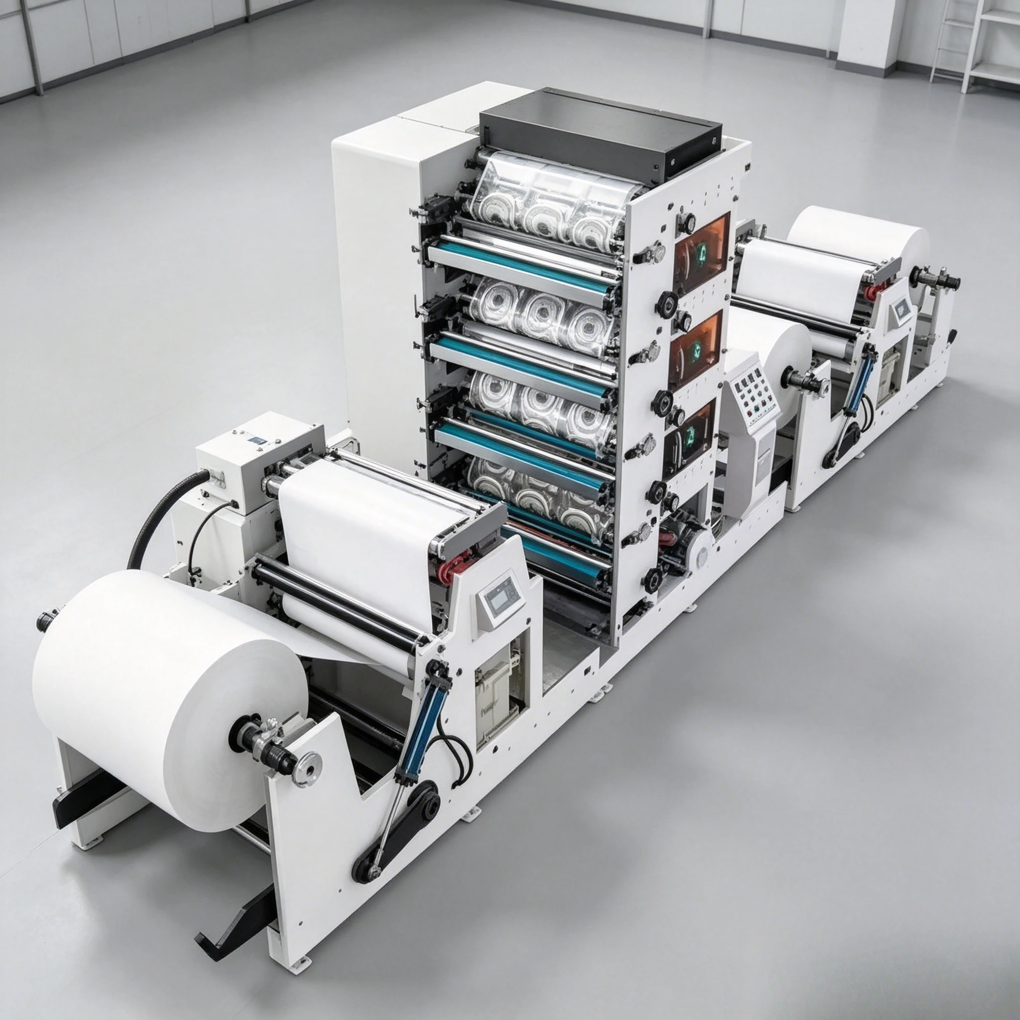 4 Color Automatic Flexo Label Printing Machine with UV, Stack Type Barcode Satin Adhesive Printer for Roll Material customized