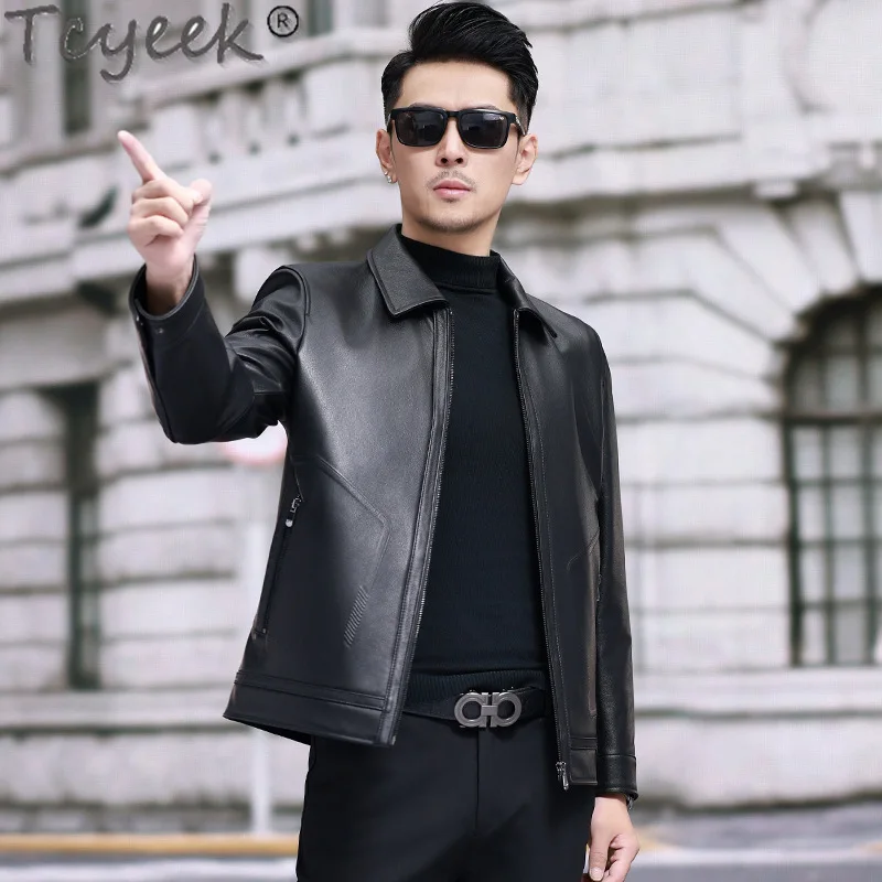 Tcyeek Real Leather Jacket Men Clothing 2025 Business Casual Cowhide Coats Spring Autumn Mens Jackets New Style Jaqueta Couro