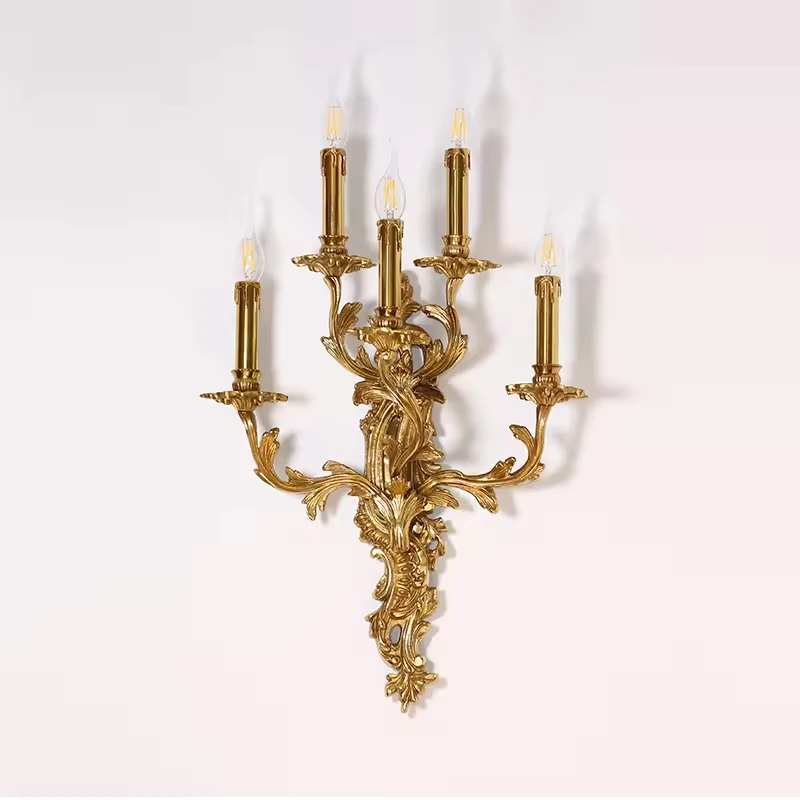 cobre vintage parede lampada com cera perdida bronze parede luz estilo rococo classico 01