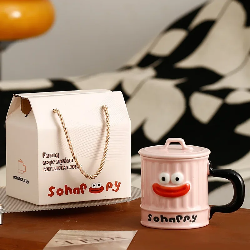 Personality Ugly Mouth Coffee Cup Ceramic Mug with Cover Water Cup Office Funny Trend Creative Coffee Milk Mug for Kitchenware 2