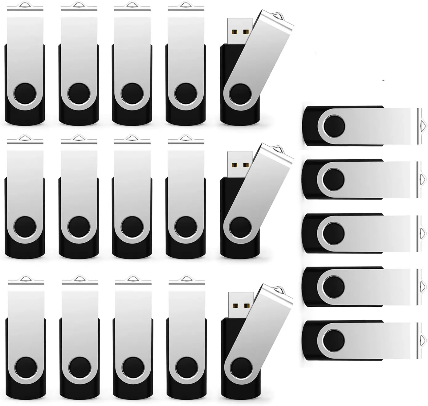 USB Flash Drive 2GB 20 Pack, Bulk USB 2.0 Thumb Drives Swivel Memory Stick for File Storage, Black