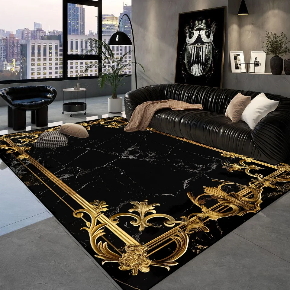 Luxury Black Golden Carpets Retro European Living Room Carpet Hotel Hall Sofa Area Floor Mat Hallway Room Doorway Large Rugs