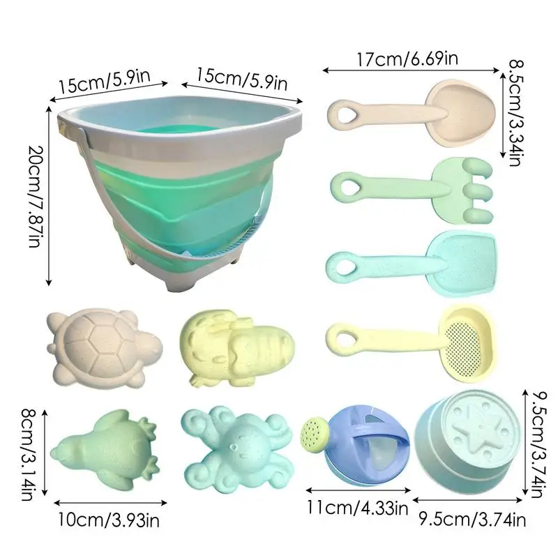 Strandspielzeug, 11 Stück, faltbarer Sandeimer und Schaufeln, Tier-Sandsspielzeug, Sieb, Sandschaufeln, Tier-Sandformen, Wasserkocher für Jungen und Mädchen