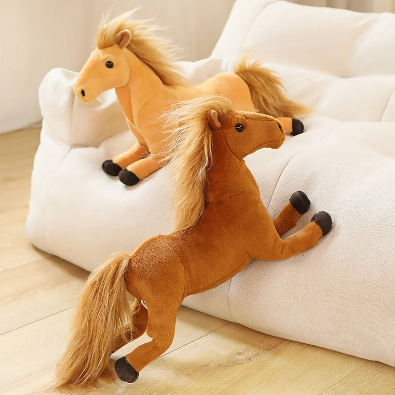 32X28CM New Horses Plush Toy Stuffed Soft Animal Dolls Real Life Mustang Pillow for Children Kids Creative Birthday Decor Gifts