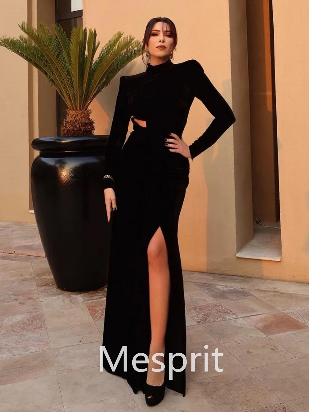 Ball Mesprit Fashion Simple High Collar Sheath Evening Dresses Vertically Satin Floor Length Custom Dress Saudi Arabia