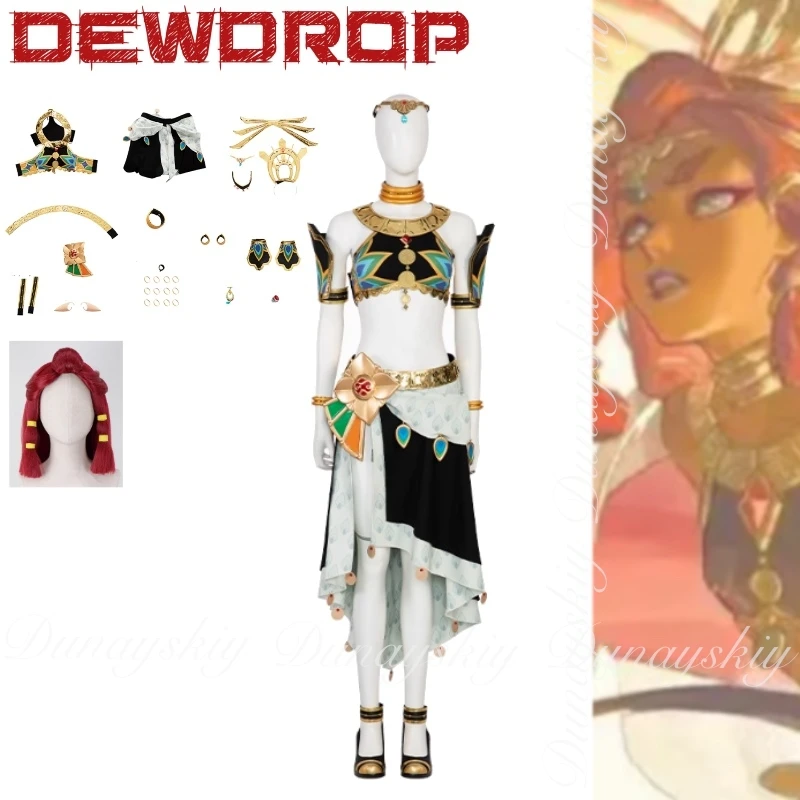 El juego Kingdom Tears princesa Dewdrop Cosplay el líder de la carrera con disfraces étnicos y disfraz de peluca Magenta lleno de traje