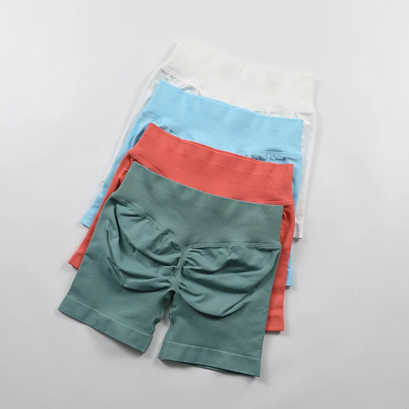 Short de sport froissé pour femmes, short de gymnastique, taille basse, sans couture, pour Yoga, haute élasticité, pour course à pied, motard