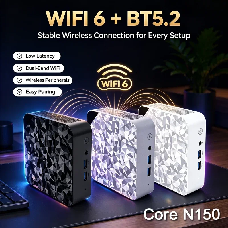 High Performance Mini PC Intel N150 16GB RAM WiFi 6 Bluetooth5.2 4K Output Small Host For Business Work Graphic Design