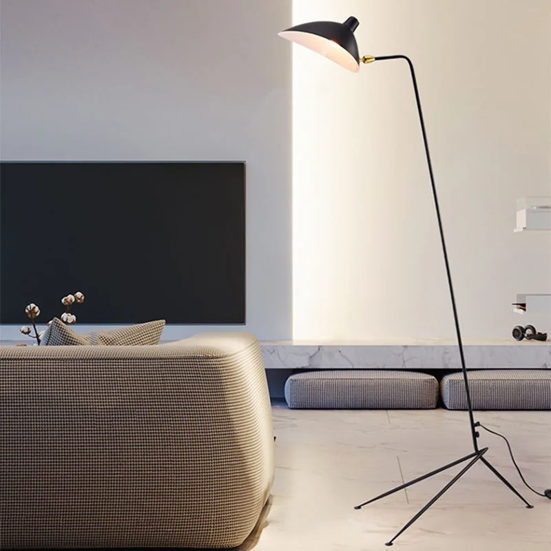 Minimalist Blakc Metal Floor Lamp Parlor Bedroom Reading Lighting Fixtures E27 Bulb Lampshade Rotatable