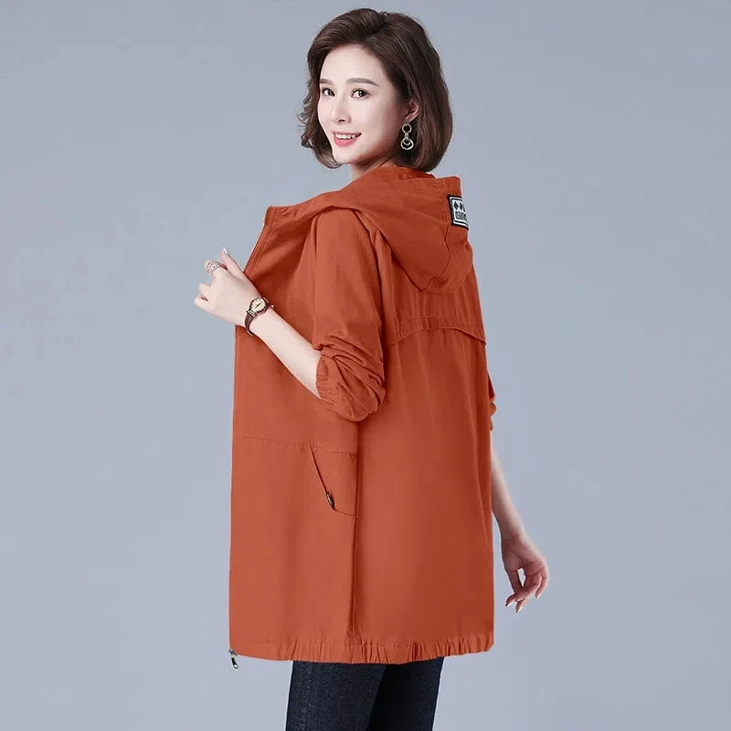 Women’s Jacket Long Coat 2023 New Autumn Casual Windbreaker Famale Hooded Pocket Zipper Overcoat Loose Outerwear L-6XL