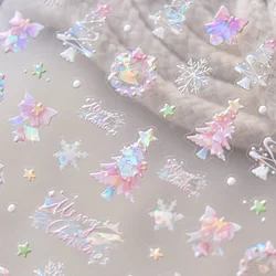 1pcs Pink Christmas Nail Stickers Shiny Shell Light Nail Art Parts Stickers Cute Snowflakes Star Wreath Nail Decorations Decals