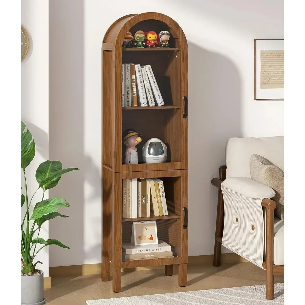 

64.17 in Tall Arched Display Cabinet with Acrylic Glass Doors 5-Tier Kitchen Pantry Storage Cabinets Modern Wood Curio Cabinet B